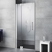 Стеклянная перегородка в душевую нишу с распашной дверью и добором