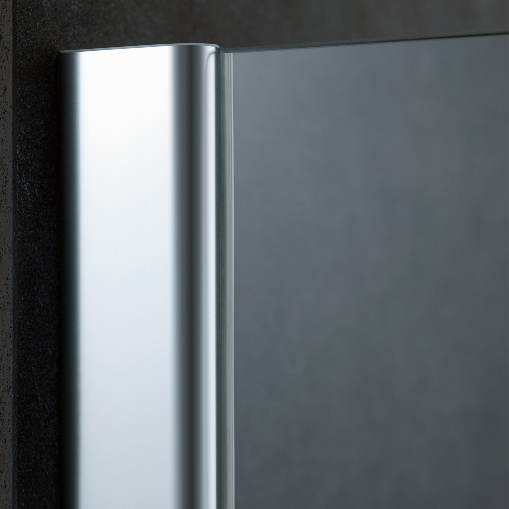 Стеклянная перегородка в душевую нишу с распашной дверью и добором