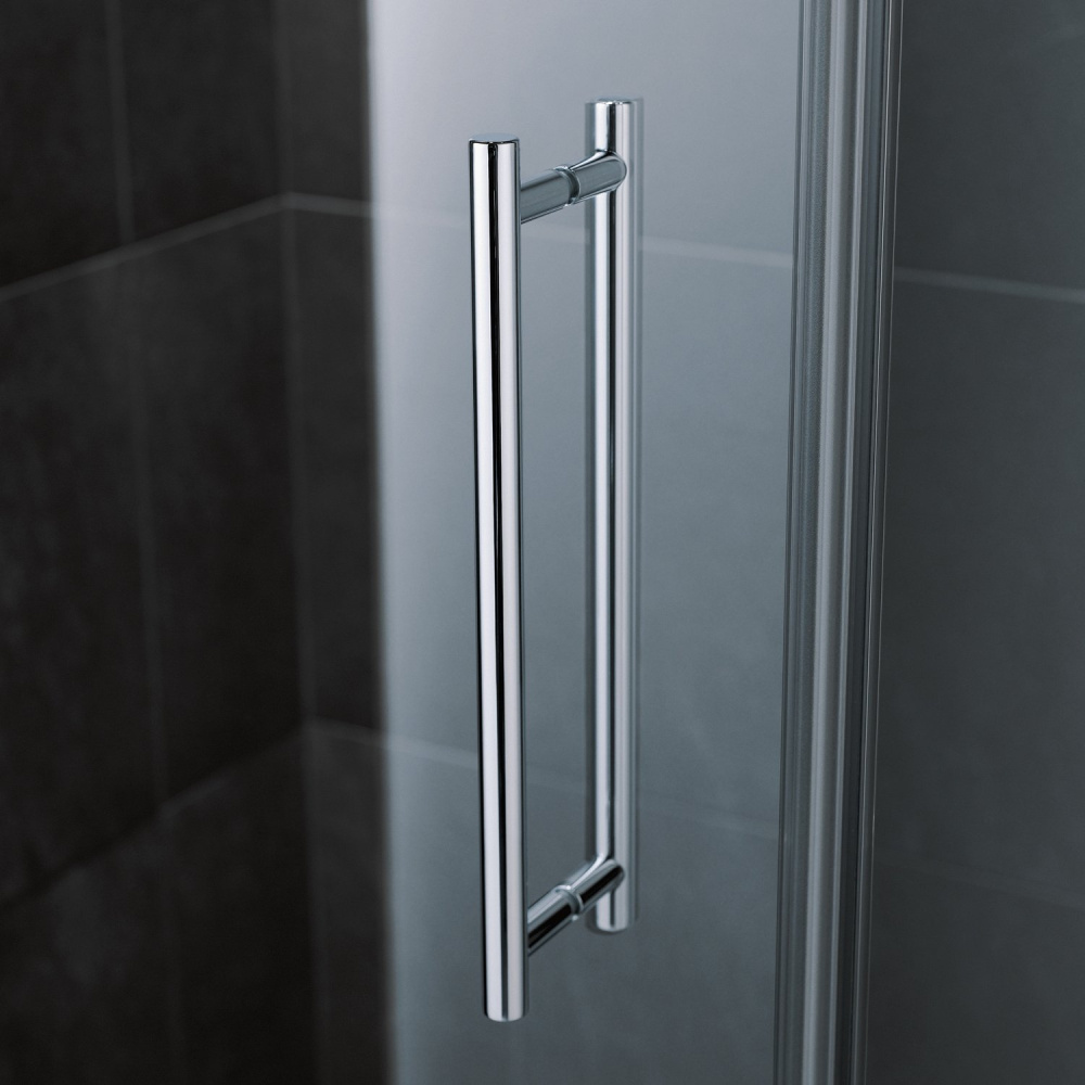 Стеклянная перегородка в душевую нишу с распашной дверью и добором