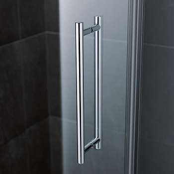 Стеклянная перегородка в душевую нишу с распашной дверью и добором